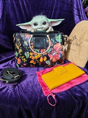 Patricia Nash Empoli Satchel in Tropical Escape & Fossil Wallet